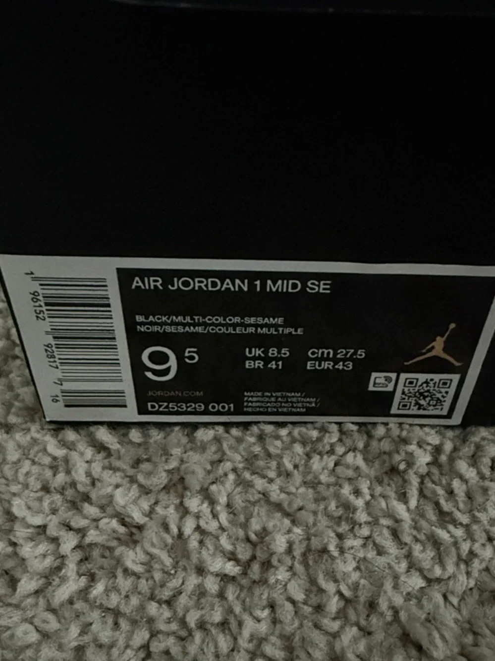 Men's Jordan 1 Mid SE Black and Beige High-Top Plaid Accent Sneakers